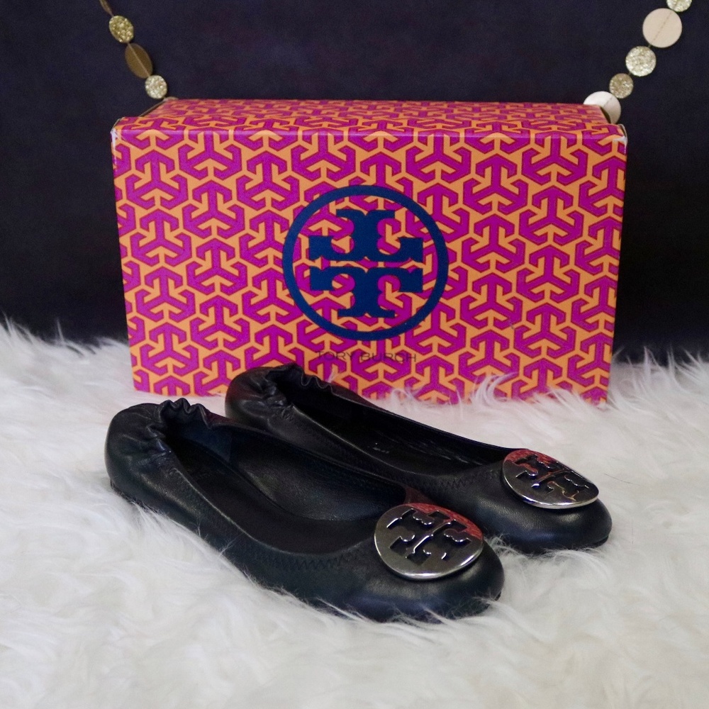 Tory Burch Black Leather Reva Ballet Flats